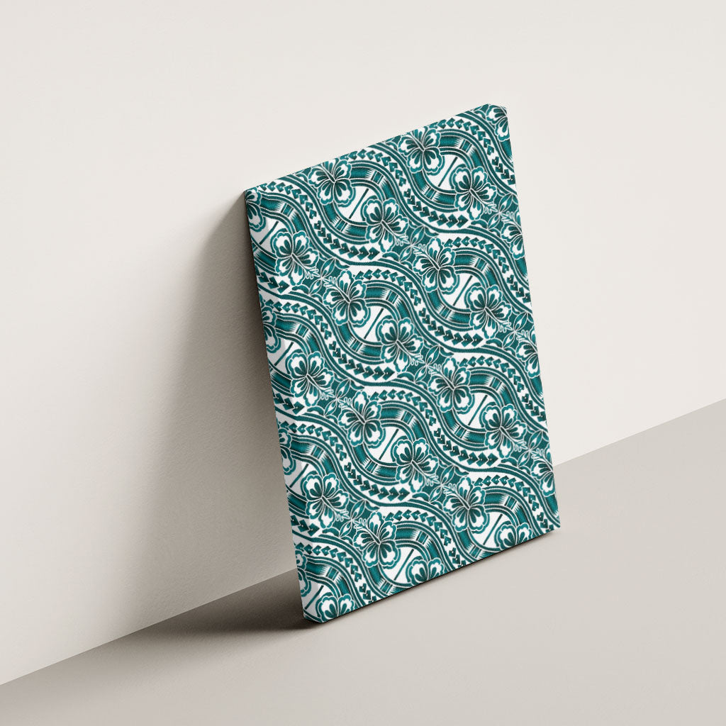 Hibiscus Bloom Island Tribal Waves Canvas Wall Art Teal Polynesian Pattern LT01 - Polynesian Pride