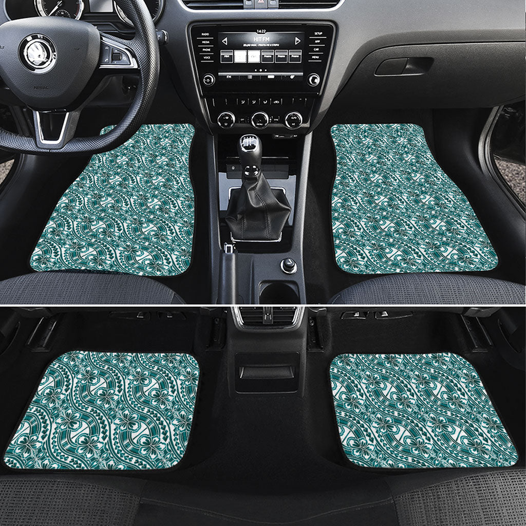 Hibiscus Bloom Island Tribal Waves Car Mats Teal Polynesian Pattern
