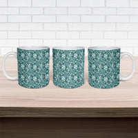 Hibiscus Bloom Island Tribal Waves Ceramic Mug Teal Polynesian Pattern LT01 - Polynesian Pride