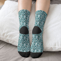 Hibiscus Bloom Island Tribal Waves Crew Socks Teal Polynesian Pattern LT01 - Polynesian Pride