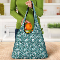 Hibiscus Bloom Island Tribal Waves Grocery Bag Teal Polynesian Pattern LT01 - Polynesian Pride