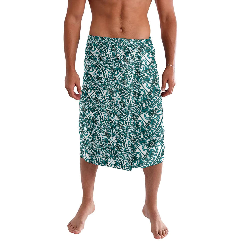 Hibiscus Bloom Island Tribal Waves Lavalava Teal Polynesian Pattern