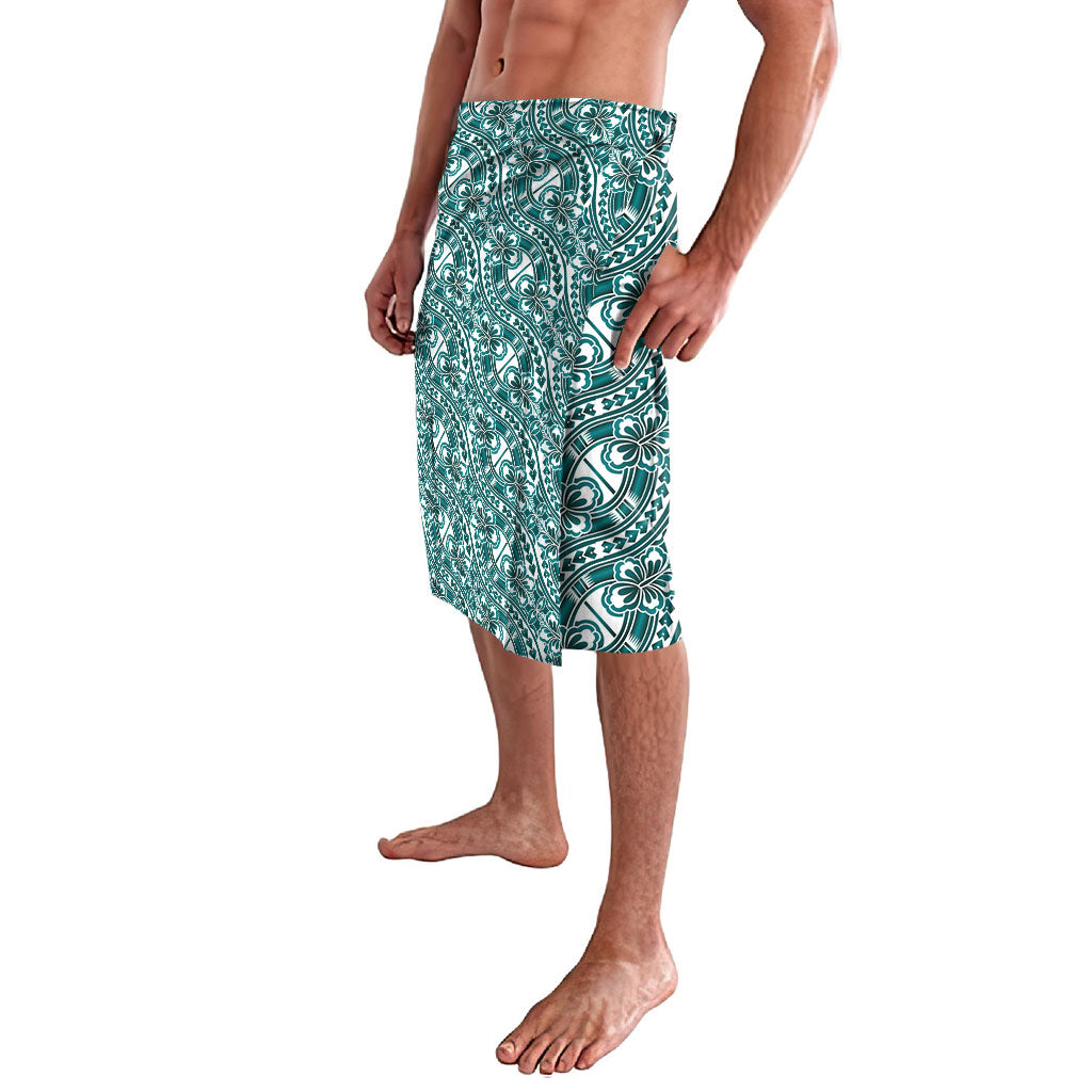 Hibiscus Bloom Island Tribal Waves Lavalava Teal Polynesian Pattern LT01 - Polynesian Pride