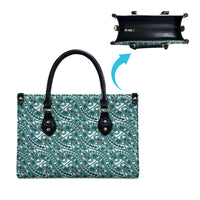 Hibiscus Bloom Island Tribal Waves Leather Bag Teal Polynesian Pattern LT01 - Polynesian Pride