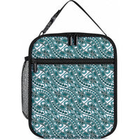 Hibiscus Bloom Island Tribal Waves Lunch Bag Teal Polynesian Pattern LT01 10.2 × 8.3 × 4.3 inch Teal - Polynesian Pride