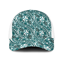 Hibiscus Bloom Island Tribal Waves Mesh Trucker Cap Teal Polynesian Pattern LT01 One Size White Teal - Polynesian Pride