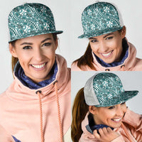 Hibiscus Bloom Island Tribal Waves Mesh Trucker Cap Teal Polynesian Pattern LT01 - Polynesian Pride