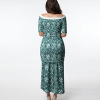 Hibiscus Bloom Island Tribal Waves Puletasi Teal Polynesian Pattern LT01 - Polynesian Pride