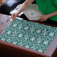 Hibiscus Bloom Island Tribal Waves Puzzle Teal Polynesian Pattern LT01 - Polynesian Pride