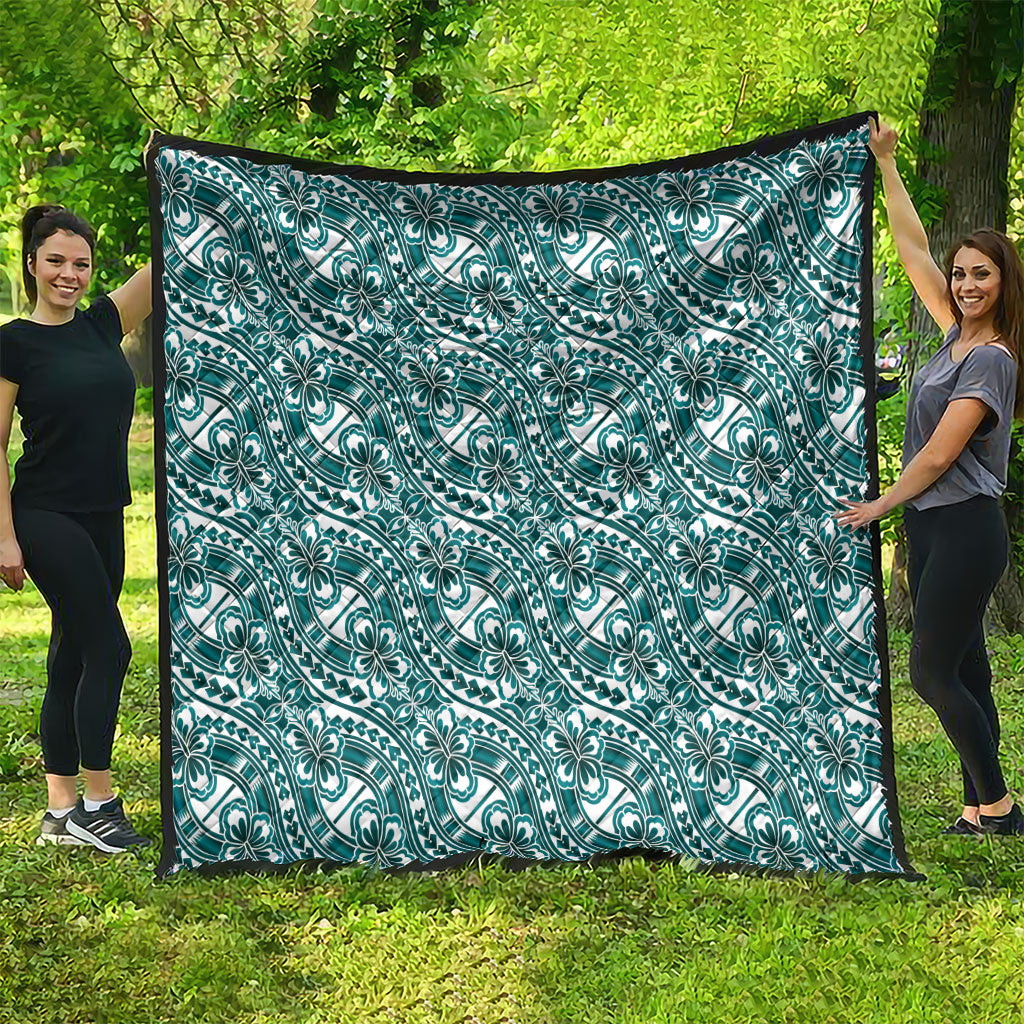Hibiscus Bloom Island Tribal Waves Quilt Teal Polynesian Pattern LT01 - Polynesian Pride