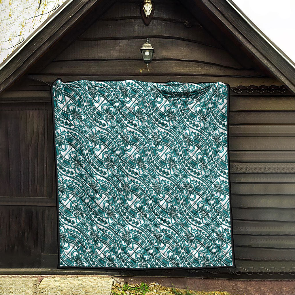 Hibiscus Bloom Island Tribal Waves Quilt Teal Polynesian Pattern LT01 - Polynesian Pride