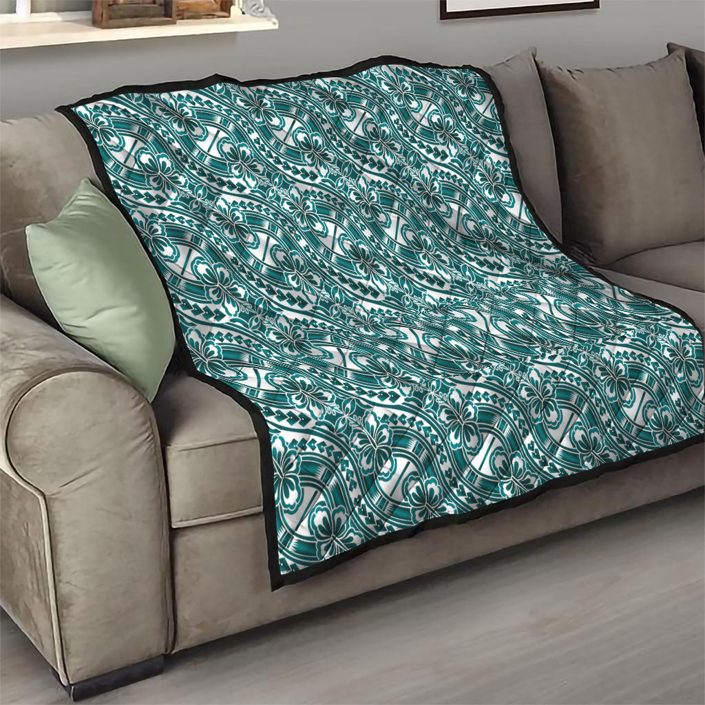 Hibiscus Bloom Island Tribal Waves Quilt Teal Polynesian Pattern LT01 - Polynesian Pride