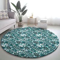 Hibiscus Bloom Island Tribal Waves Round Carpet Teal Polynesian Pattern LT01 - Polynesian Pride