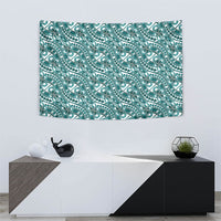 Hibiscus Bloom Island Tribal Waves Tapestry Teal Polynesian Pattern LT01 - Polynesian Pride