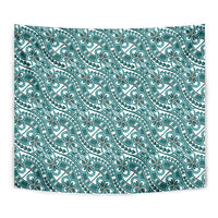 Hibiscus Bloom Island Tribal Waves Tapestry Teal Polynesian Pattern LT01 - Polynesian Pride