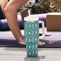 Hibiscus Bloom Island Tribal Waves Tumbler With Handle Teal Polynesian Pattern LT01 - Polynesian Pride