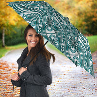 Hibiscus Bloom Island Tribal Waves Umbrella Teal Polynesian Pattern LT01 - Polynesian Pride
