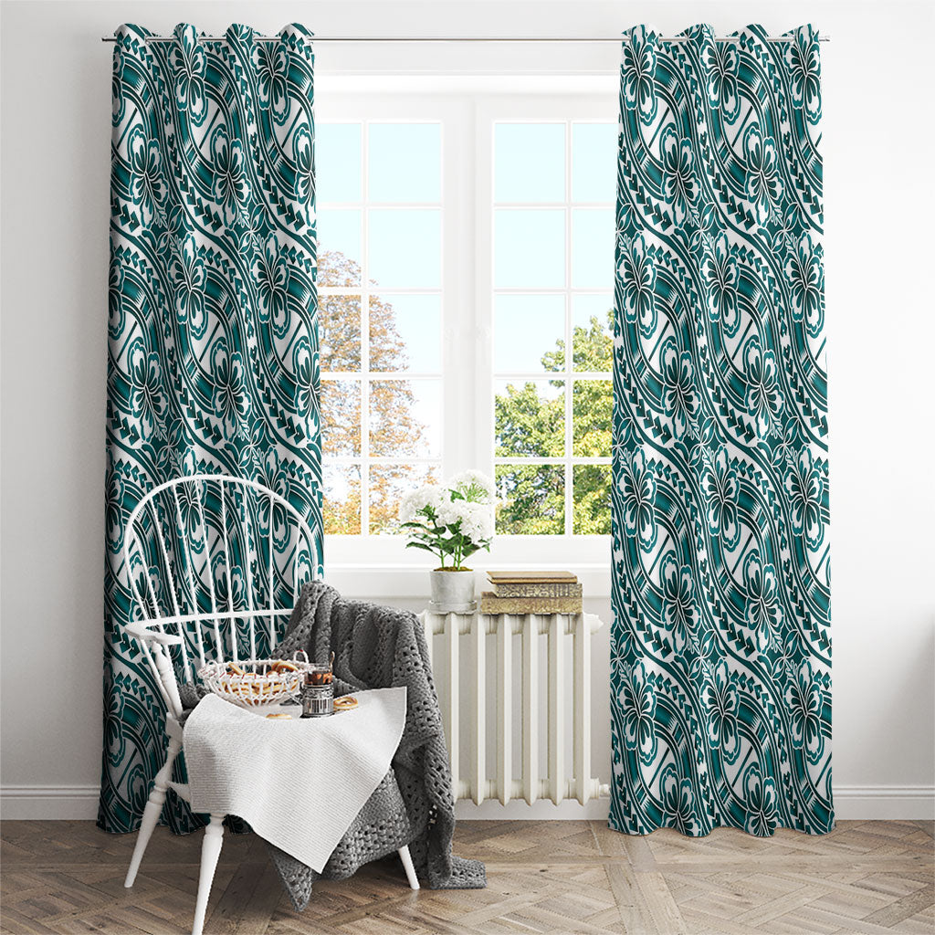 Hibiscus Bloom Island Tribal Waves Window Curtain Teal Polynesian Pattern LT01 - Polynesian Pride