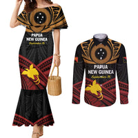 Papua New Guinea Bird of Paradise Couples Matching Mermaid Dress and Long Sleeve Button Shirt 16 September 1975 Independence Day Anniversary LT01 Black - Polynesian Pride