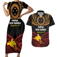 Papua New Guinea Bird of Paradise Couples Matching Short Sleeve Bodycon Dress and Hawaiian Shirt 16 September 1975 Independence Day Anniversary LT01 Black - Polynesian Pride
