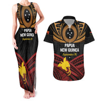 Papua New Guinea Bird of Paradise Couples Matching Tank Maxi Dress and Hawaiian Shirt 16 September 1975 Independence Day Anniversary LT01 Black - Polynesian Pride