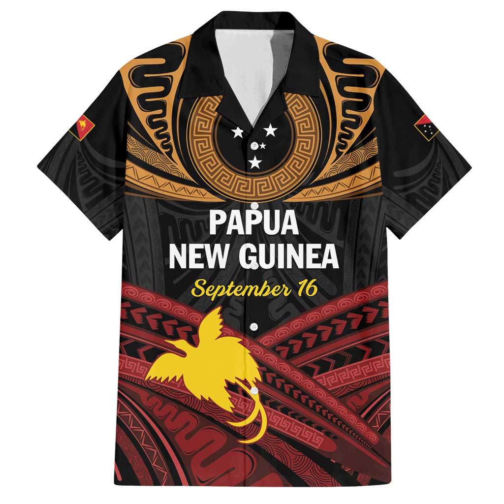 Papua New Guinea Bird of Paradise Family Matching Long Sleeve Bodycon Dress and Hawaiian Shirt 16 September 1975 Independence Day Anniversary LT01 Dad's Shirt - Short Sleeve Black - Polynesian Pride