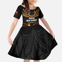 Papua New Guinea Bird of Paradise Family Matching Off The Shoulder Long Sleeve Dress and Hawaiian Shirt 16 September 1975 Independence Day Anniversary LT01 Daughter's Dress Black - Polynesian Pride