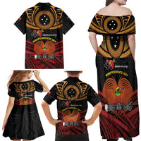 Papua New Guinea Bird of Paradise Family Matching Off Shoulder Maxi Dress and Hawaiian Shirt 16 September 1975 Independence Day Anniversary LT01 - Polynesian Pride