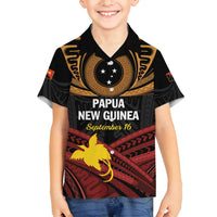 Papua New Guinea Bird of Paradise Family Matching Off Shoulder Maxi Dress and Hawaiian Shirt 16 September 1975 Independence Day Anniversary LT01 Son's Shirt Black - Polynesian Pride