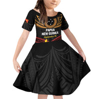 Papua New Guinea Bird of Paradise Family Matching Off Shoulder Short Dress and Hawaiian Shirt 16 September 1975 Independence Day Anniversary LT01 Daughter's Dress Black - Polynesian Pride