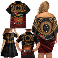 Papua New Guinea Bird of Paradise Family Matching Off Shoulder Short Dress and Hawaiian Shirt 16 September 1975 Independence Day Anniversary LT01 - Polynesian Pride