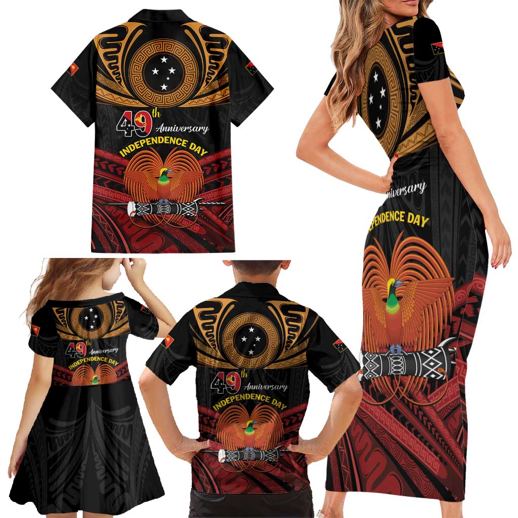 Papua New Guinea Bird of Paradise Family Matching Short Sleeve Bodycon Dress and Hawaiian Shirt 16 September 1975 Independence Day Anniversary LT01 - Polynesian Pride