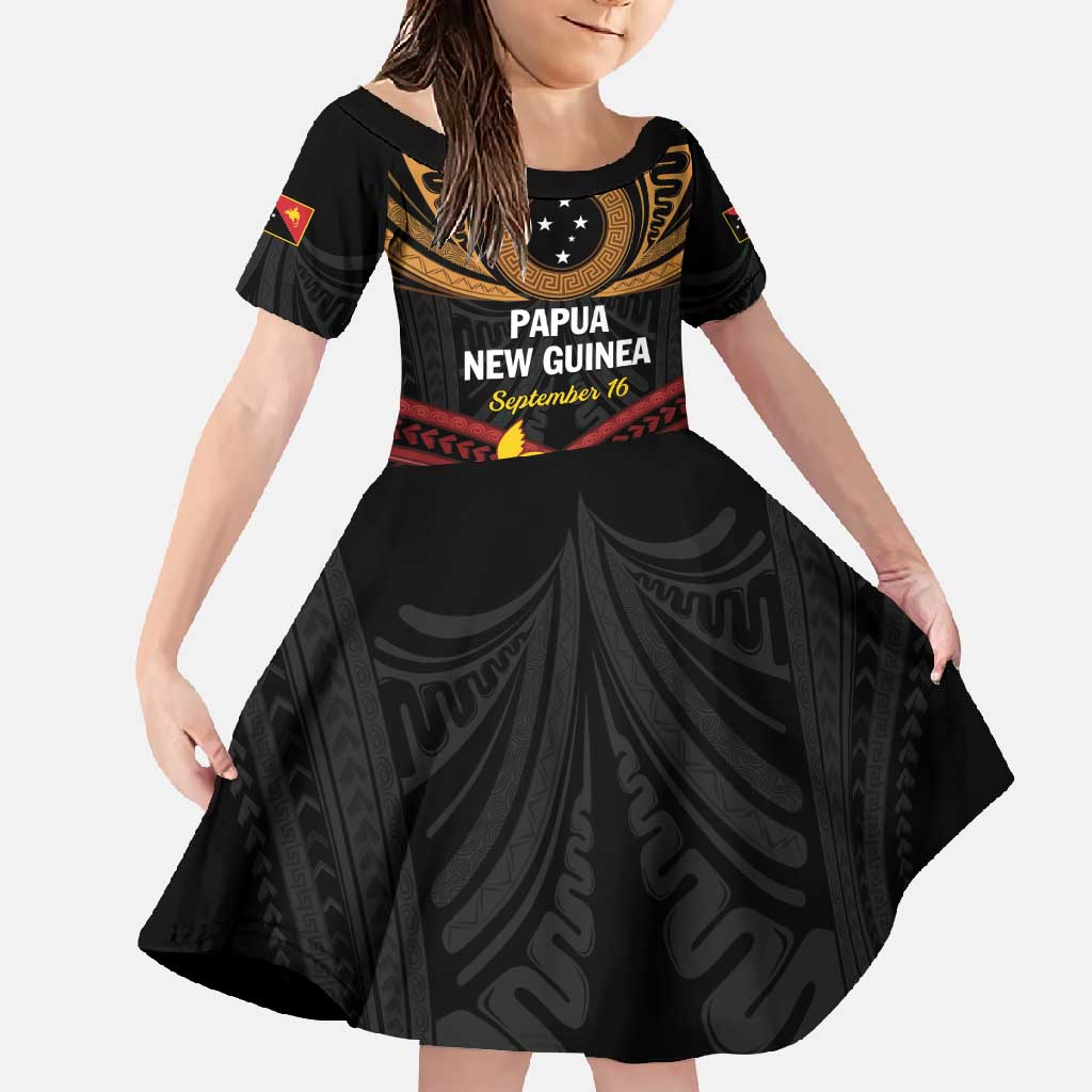 Papua New Guinea Bird of Paradise Family Matching Tank Maxi Dress and Hawaiian Shirt 16 September 1975 Independence Day Anniversary LT01 Daughter's Dress Black - Polynesian Pride