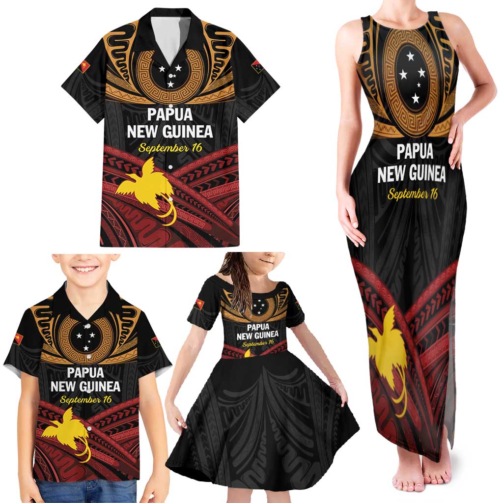 Papua New Guinea Bird of Paradise Family Matching Tank Maxi Dress and Hawaiian Shirt 16 September 1975 Independence Day Anniversary LT01 - Polynesian Pride