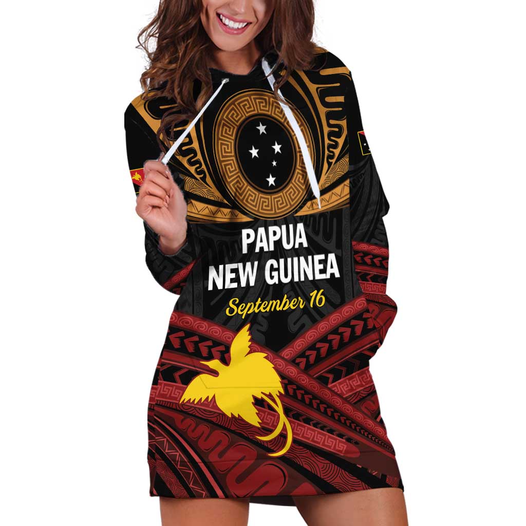 Papua New Guinea Bird of Paradise Hoodie Dress 16 September 1975 Independence Day Anniversary LT01 Black - Polynesian Pride