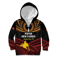 Papua New Guinea Bird of Paradise Kid Hoodie 16 September 1975 Independence Day Anniversary LT01 Zip Hoodie Black - Polynesian Pride