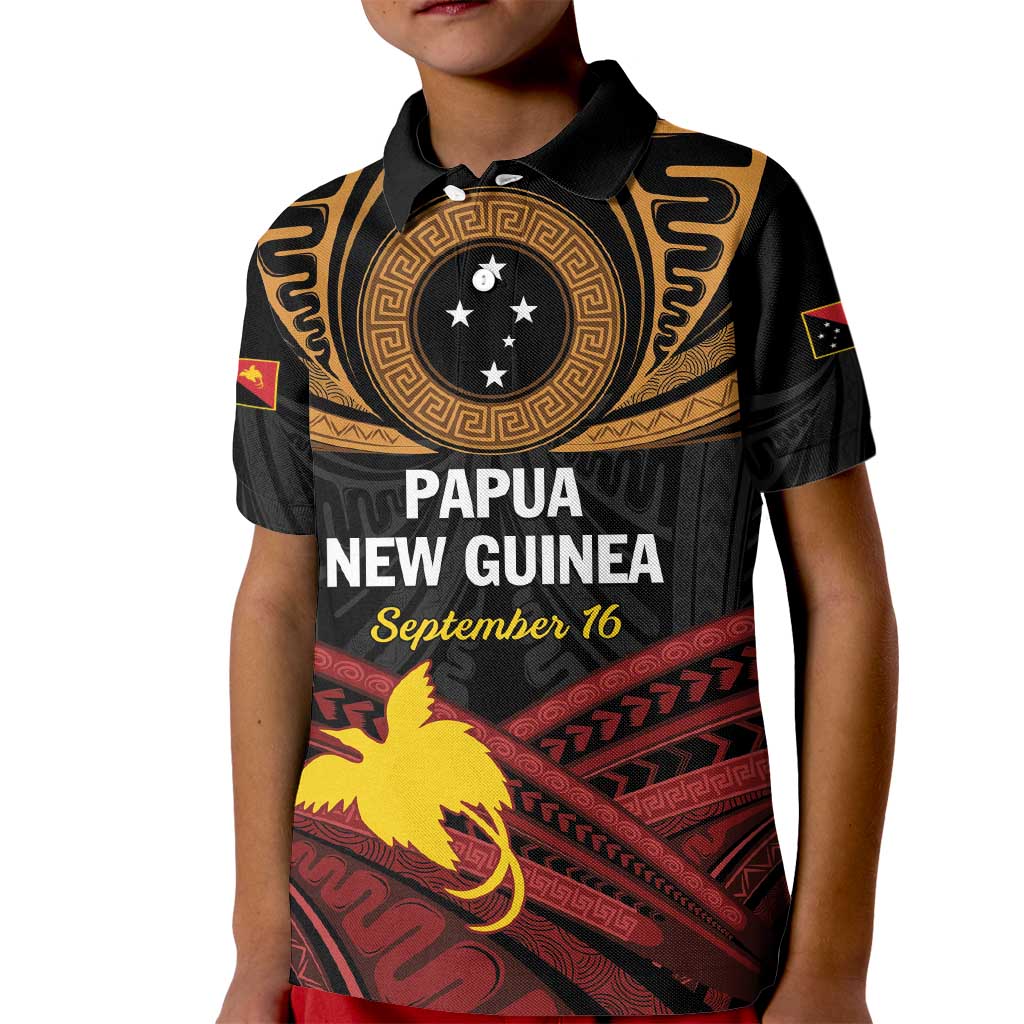 Papua New Guinea Bird of Paradise Kid Polo Shirt 16 September 1975 Independence Day Anniversary LT01 Kid Black - Polynesian Pride