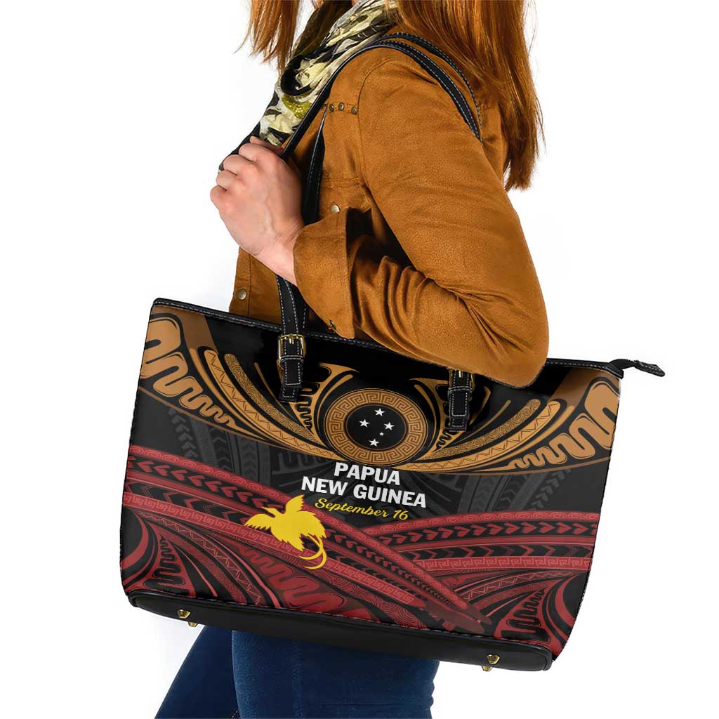 Papua New Guinea Bird of Paradise Leather Tote Bag 16 September 1975 Independence Day Anniversary LT01 Black - Polynesian Pride