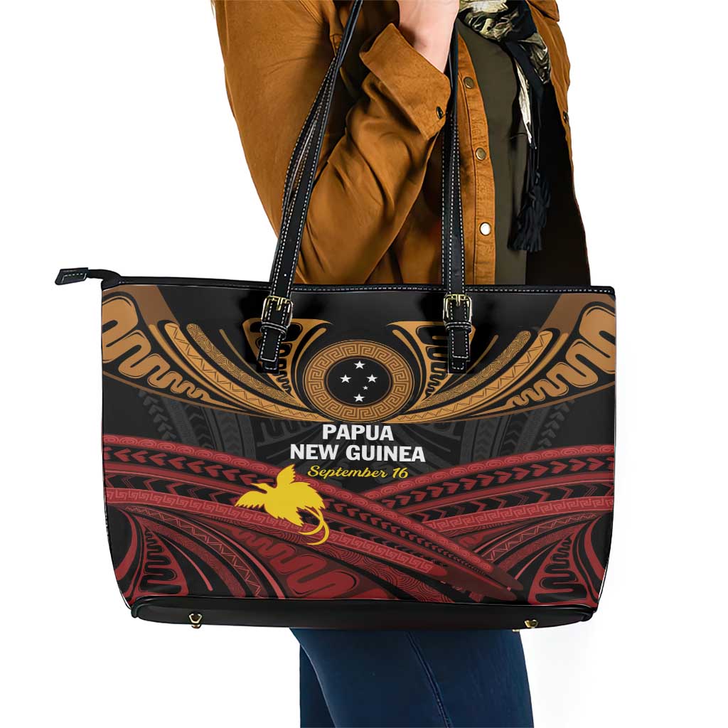Papua New Guinea Bird of Paradise Leather Tote Bag 16 September 1975 Independence Day Anniversary LT01 - Polynesian Pride