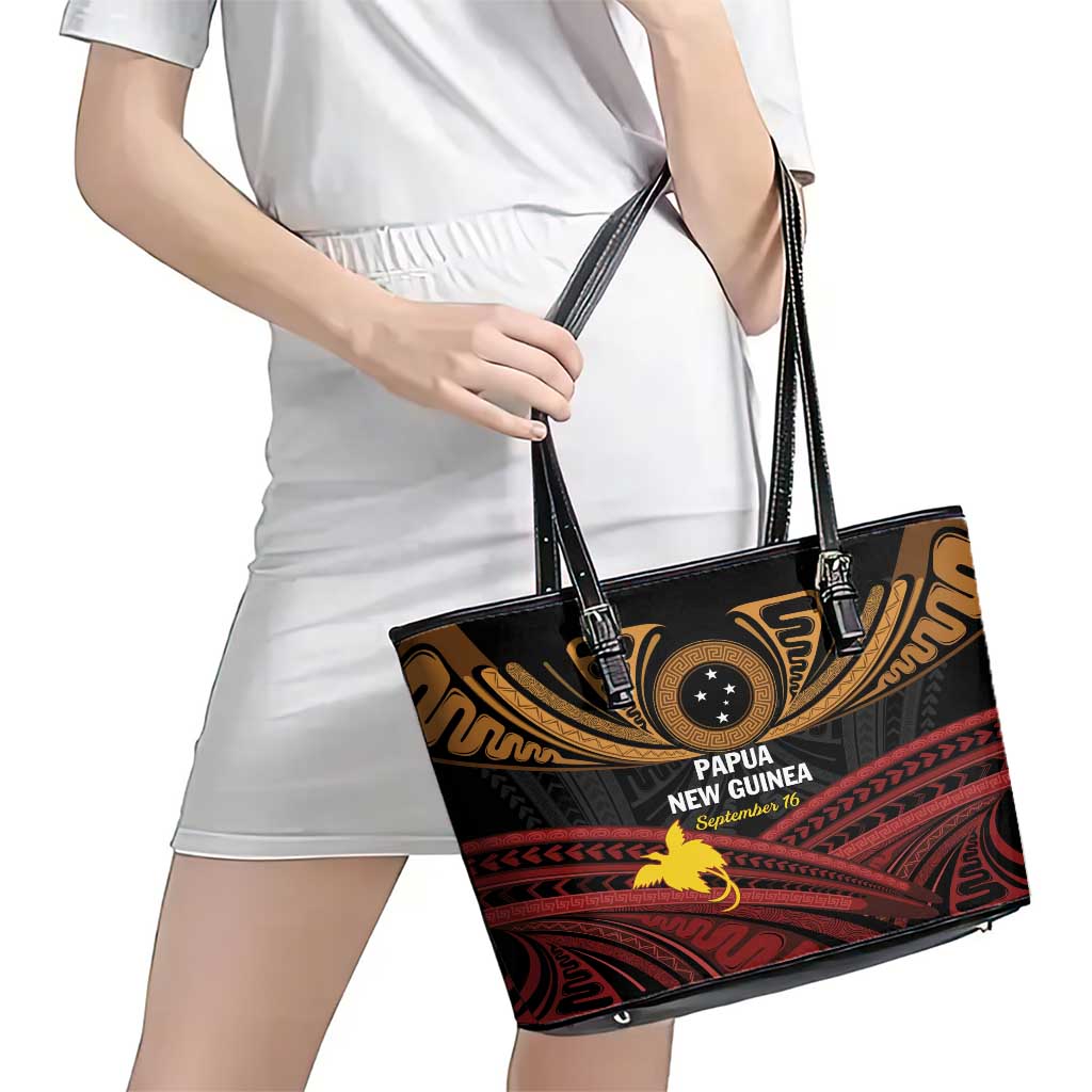 Papua New Guinea Bird of Paradise Leather Tote Bag 16 September 1975 Independence Day Anniversary LT01 - Polynesian Pride