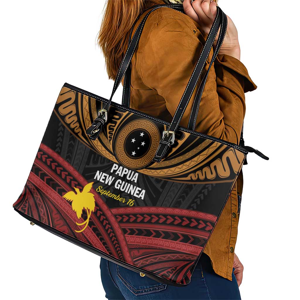 Papua New Guinea Bird of Paradise Leather Tote Bag 16 September 1975 Independence Day Anniversary LT01 - Polynesian Pride