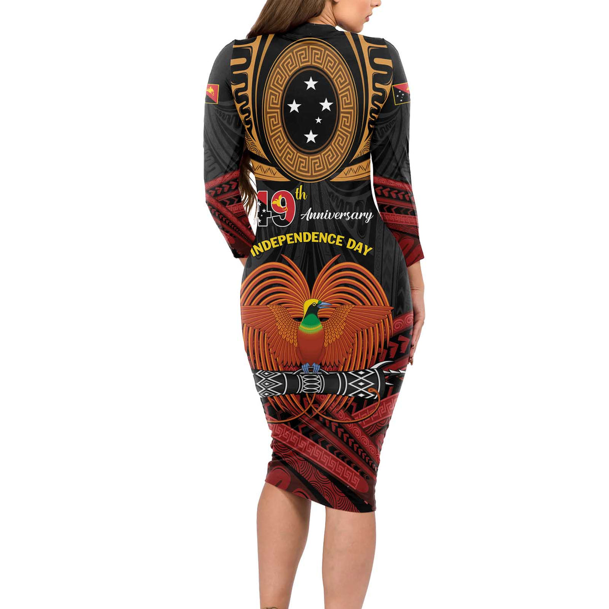 Papua New Guinea Bird of Paradise Long Sleeve Bodycon Dress 16 September 1975 Independence Day Anniversary LT01 - Polynesian Pride