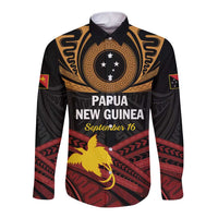 Papua New Guinea Bird of Paradise Long Sleeve Button Shirt 16 September 1975 Independence Day Anniversary LT01 Unisex Black - Polynesian Pride