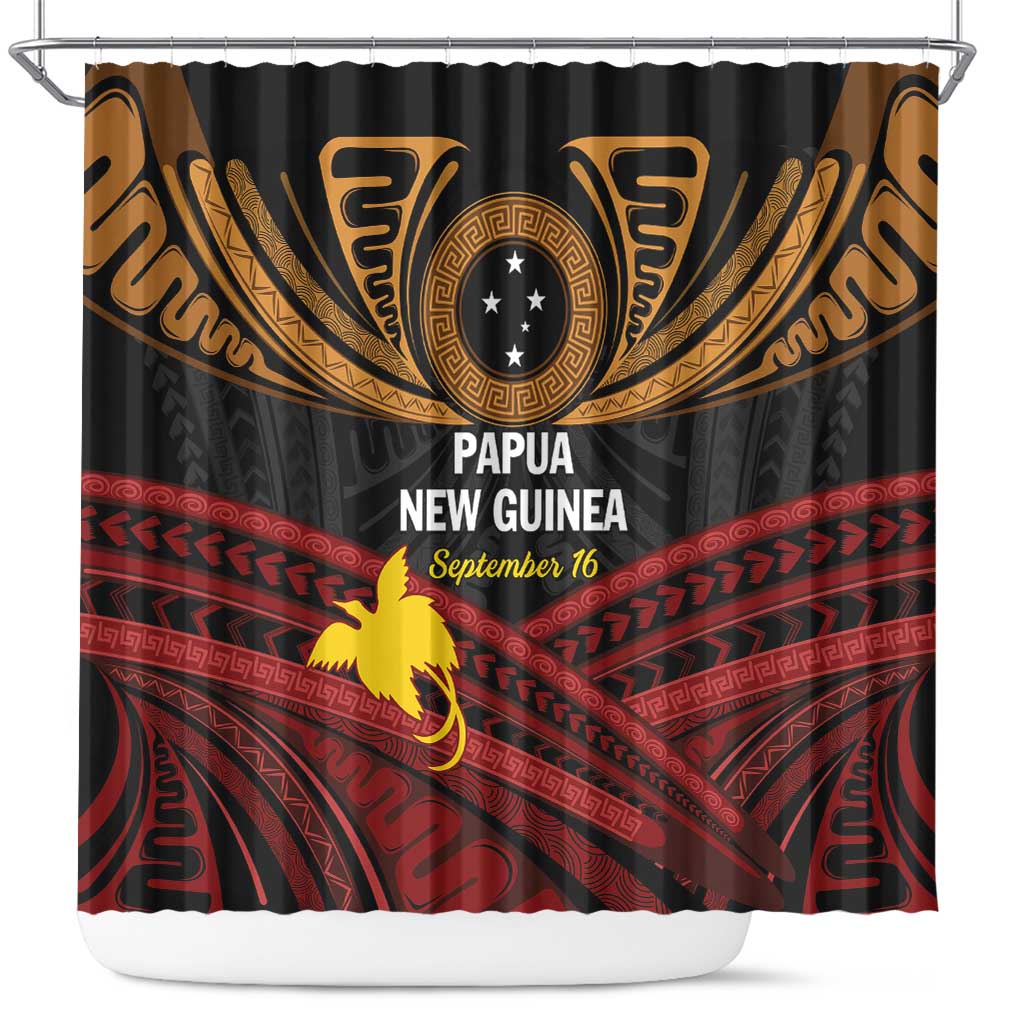 Papua New Guinea Bird of Paradise Shower Curtain 16 September 1975 Independence Day Anniversary LT01 Black - Polynesian Pride