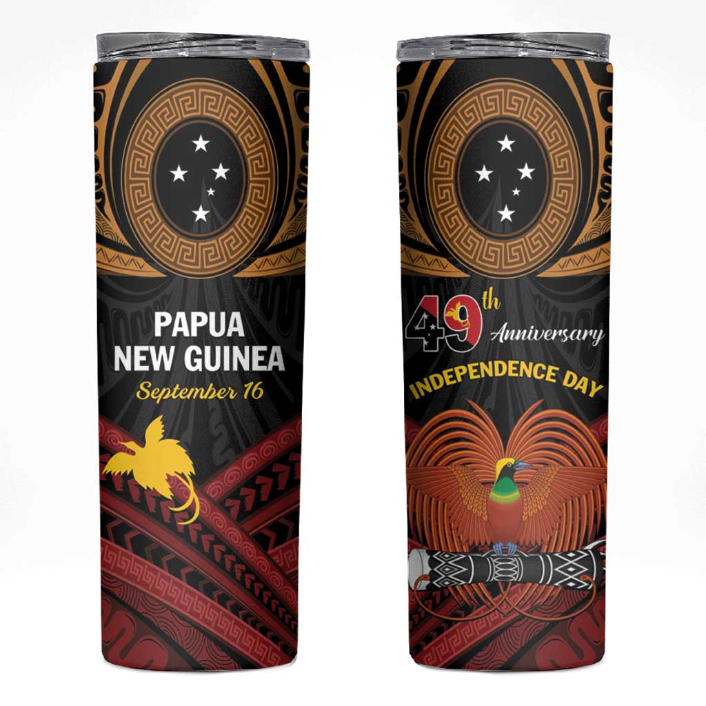 Papua New Guinea Bird of Paradise Skinny Tumbler 16 September 1975 Independence Day Anniversary LT01 Black - Polynesian Pride