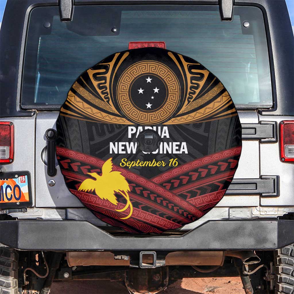 Papua New Guinea Bird of Paradise Spare Tire Cover 16 September 1975 Independence Day Anniversary LT01 Black - Polynesian Pride