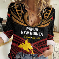 Papua New Guinea Bird of Paradise Women Casual Shirt 16 September 1975 Independence Day Anniversary LT01 Female Black - Polynesian Pride
