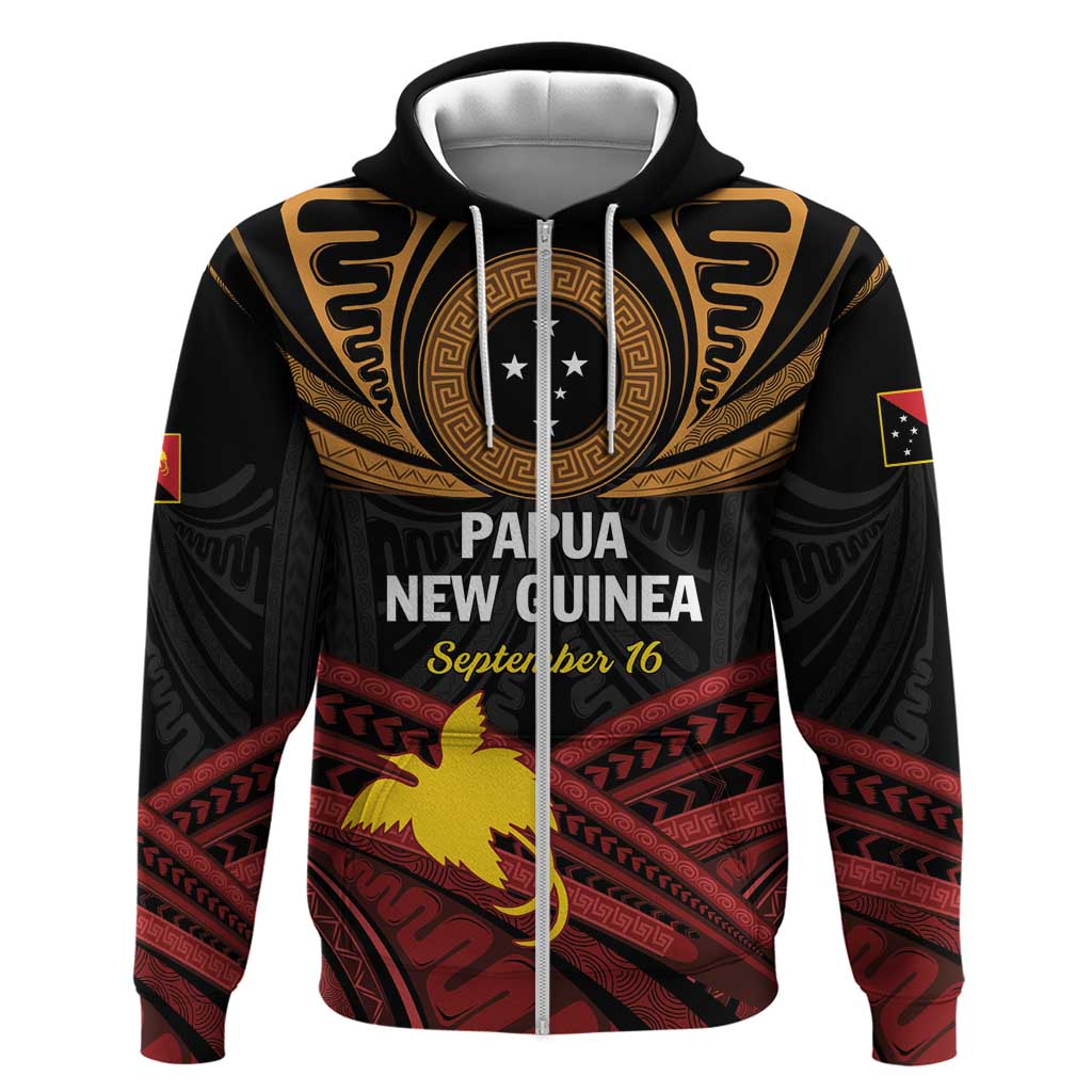 Papua New Guinea Bird of Paradise Zip Hoodie 16 September 1975 Independence Day Anniversary LT01 Zip Hoodie Black - Polynesian Pride