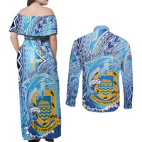 Tuvalu mo te Atua Couples Matching Off Shoulder Maxi Dress and Long Sleeve Button Shirt Tuvalu Dolphin Polynesian Pattern LT01 - Polynesian Pride