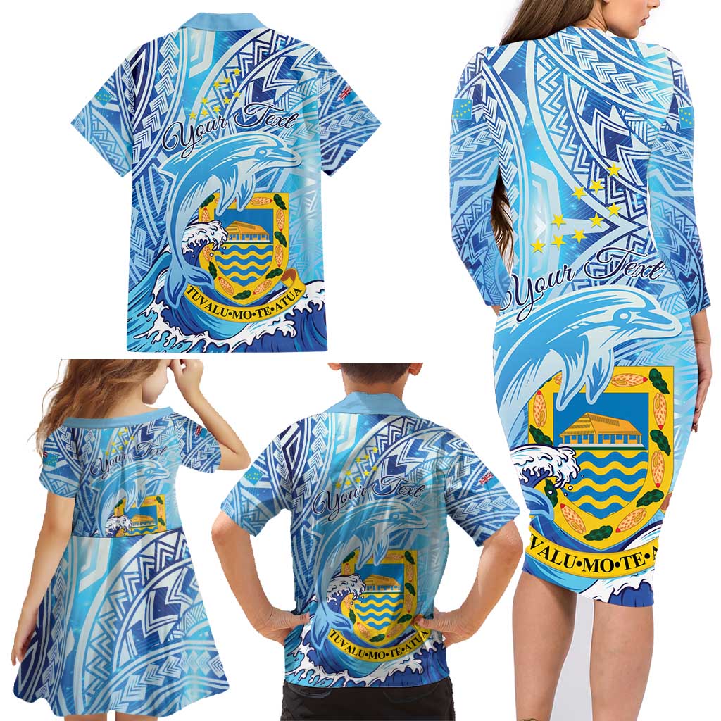 Tuvalu mo te Atua Family Matching Long Sleeve Bodycon Dress and Hawaiian Shirt Tuvalu Dolphin Polynesian Pattern LT01 - Polynesian Pride